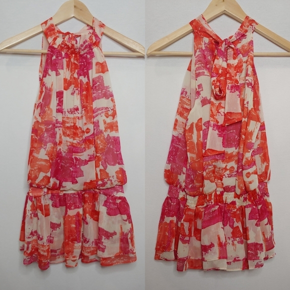 McGinn Tops - McGinn Sleeveless Halter Neck Blouse Top Peplum Pink Cream Orange Size 6